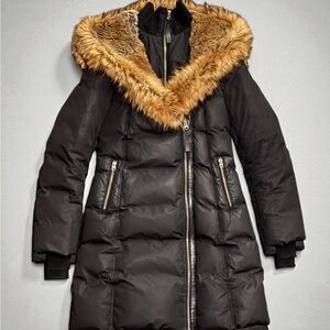 Mackage Black Puffer Coat with Tan REAL-Fur Trim